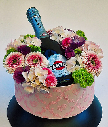 Virágposta - Pink virágbox Martini pezsgővel