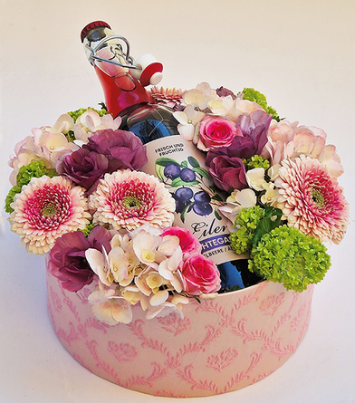 Virágposta - Rózsaszín virágbox különleges gyümölcsborral