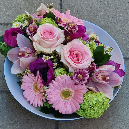 Virágposta - Kerek virágtál rózsaszínben