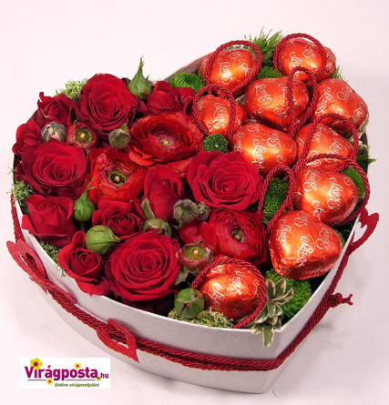 Virágposta - Édes Szívem! - rózsadoboz marcipánokkal